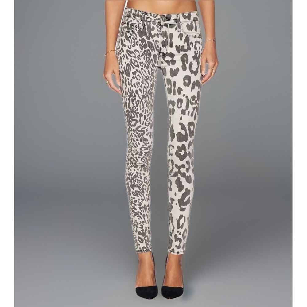 Hudson Animal Print Mid Rise Nico Jeans Black‎ And Cream Womens Size 26